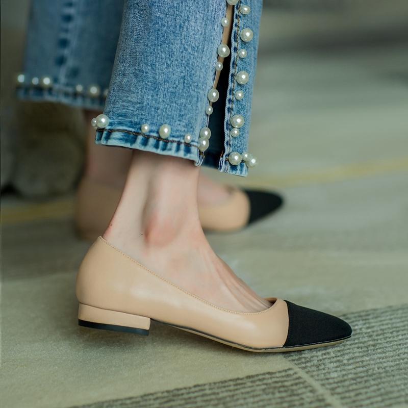 Womens Soft Leather Color Block Sandals with Square Toe