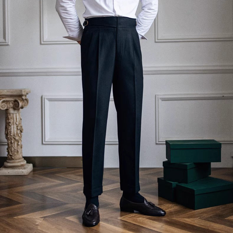 Men Italian Style High Waist Straight Casual Pants