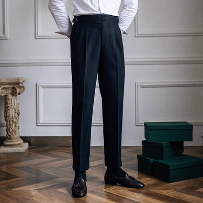 Men Italian Style High Waist Straight Casual Pants