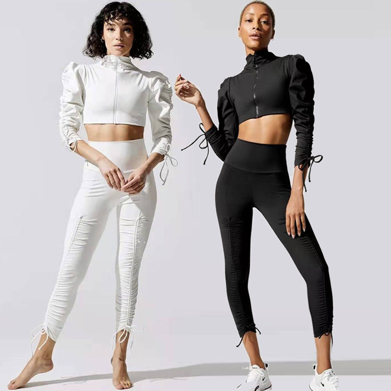 Amerikaans Top Met Lange Bubbelmouw Rits En Gerimpelde Broek Set Of Los