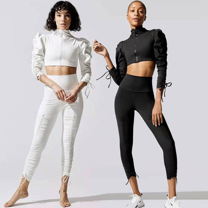 Amerikaans Top Met Lange Bubbelmouw Rits En Gerimpelde Broek Set Of Los