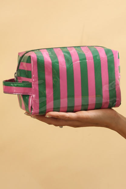 PVC gestreepte cosmetische tas met duurzame ritssluiting en handvat