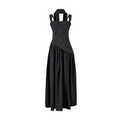 Fitted-waist pleated maxi dress
