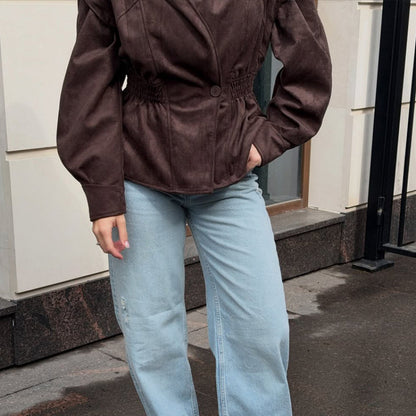 Womens Suede Lapel Jacket