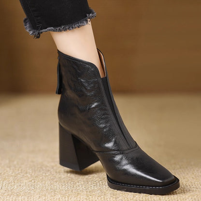 Womens Retro Square Toe Thick Heel Boots Back Zipper Fashion Ankle Boots