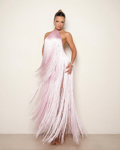 Halterneck Backless Long Tassel Dress