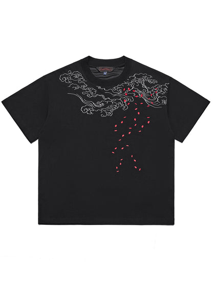 Chinese style flying dragon heavy industry embroidered short-sleeved T-shirt