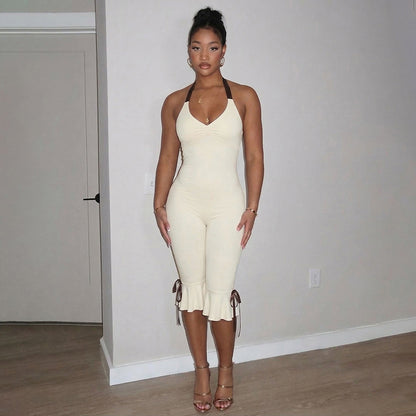 Sleeveless Backless Halter Tie Long Jumpsuit