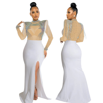 Womens Mesh Rhinestone Slim Fit Dress