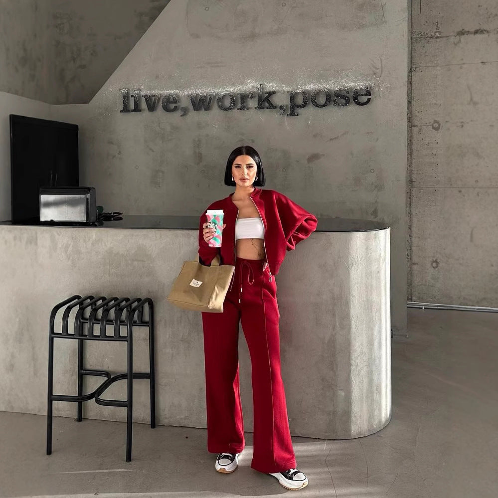 Women's casual long-sleeved coat and long pants set