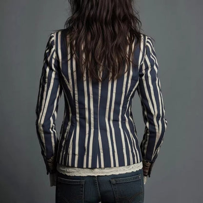 Bohemian Color-Block Striped Slim Fit Blazer for Women
