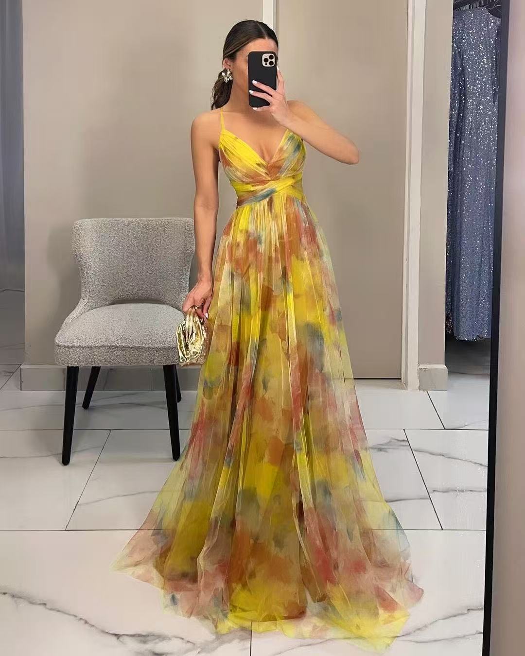 Floral Print Strappy Maxi Dress
