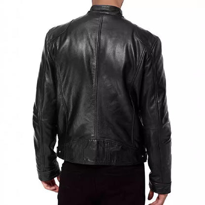Mens Stand Collar Leather Jacket