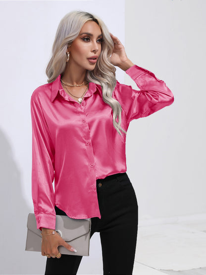 Womens Long Sleeve Satin Shirt