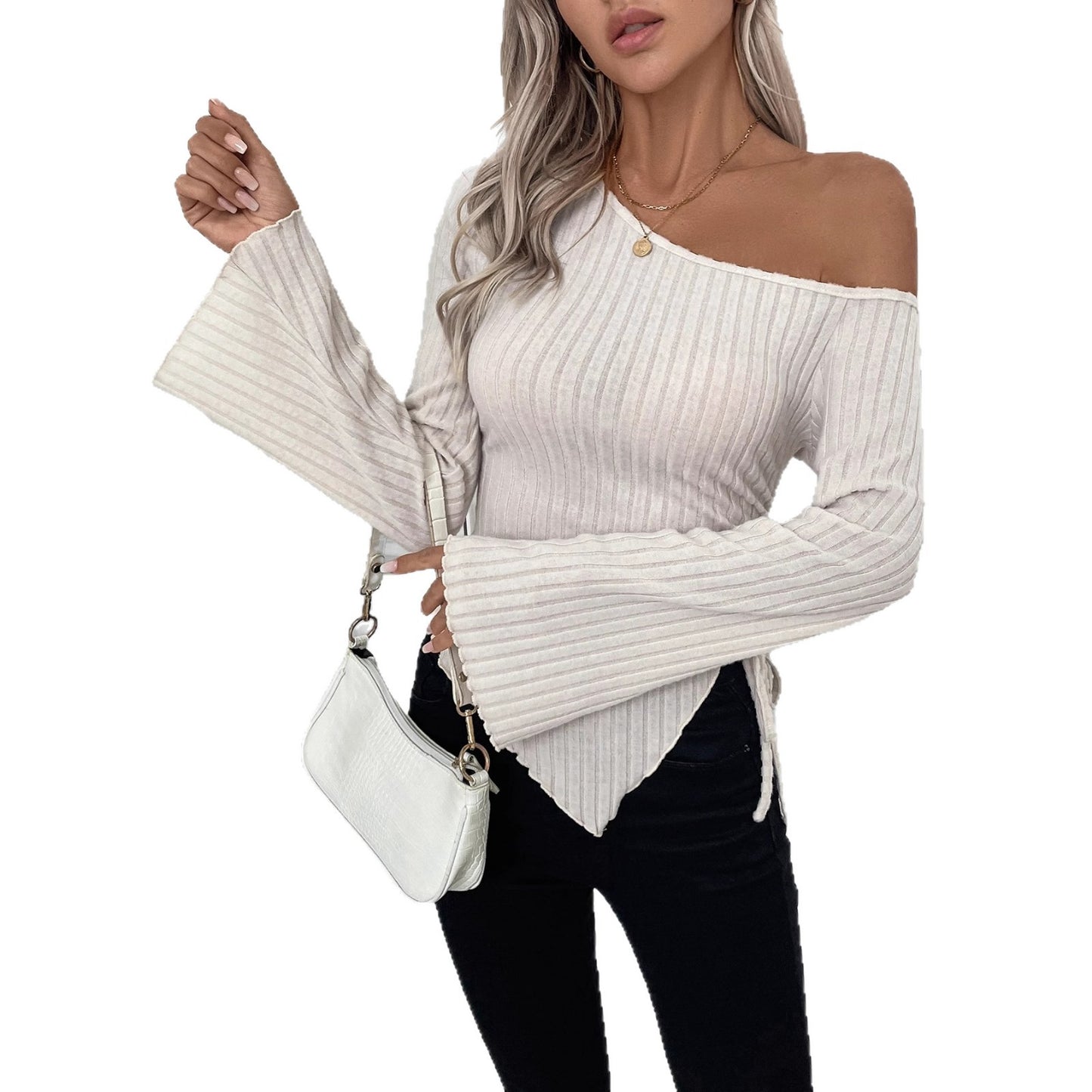 Women's Off-Shoulder Bell Sleeve Knit Top