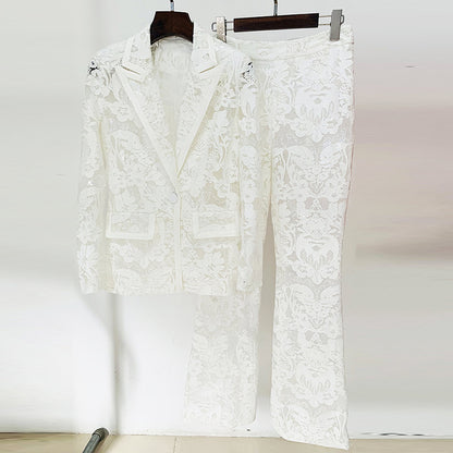 Embroidered Sequin Mesh Blazer and Pants