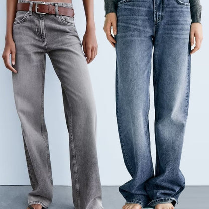 Jeans met hoge taille en rechte wijde pijpen voor dames