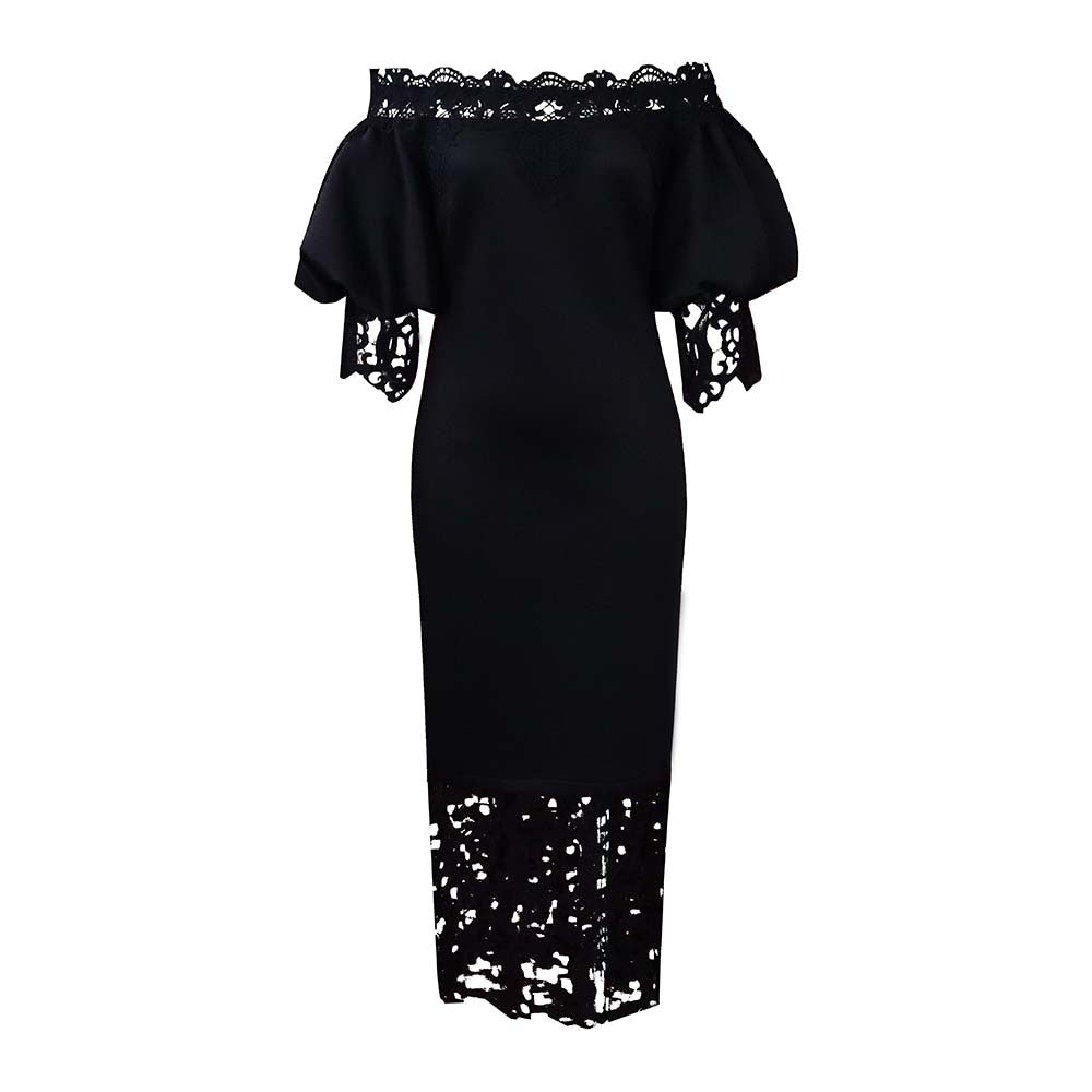 Elegant Lace-Panelled Boat-Neck Dress