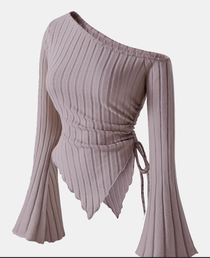 Women's Off-Shoulder Bell Sleeve Knit Top