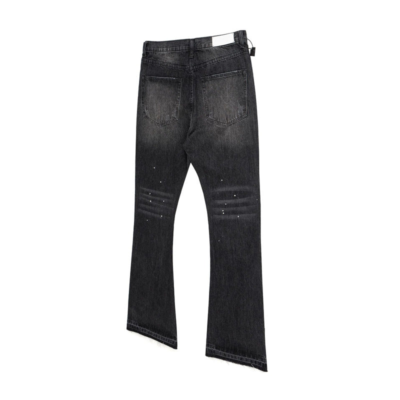 Men's Vintage Washed Wide-Leg Splatter Paint Jeans