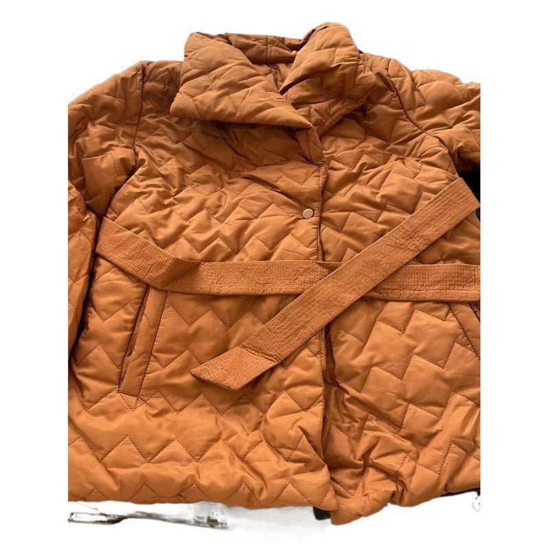 Women's Waist-Cinching Geometric Pattern Cotton Padded Coat