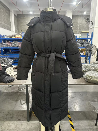 Women's Long Corduroy Down Jacket with Hood