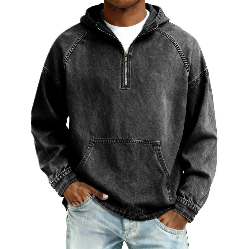 Mens Retro Half Zip Hooded Sweatshirt