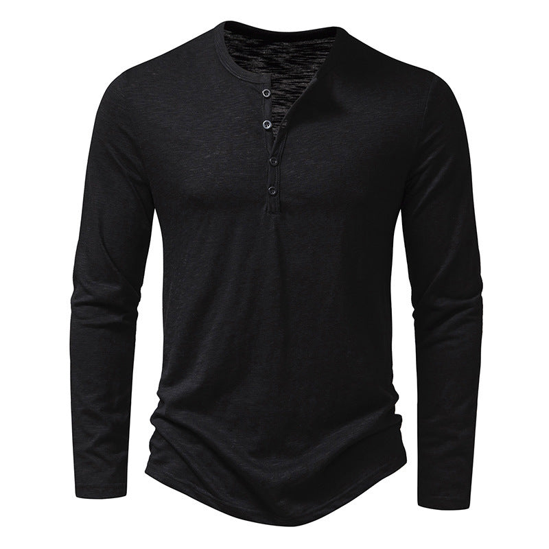 Mens Bamboo Cotton Henley Long Sleeve T-Shirt
