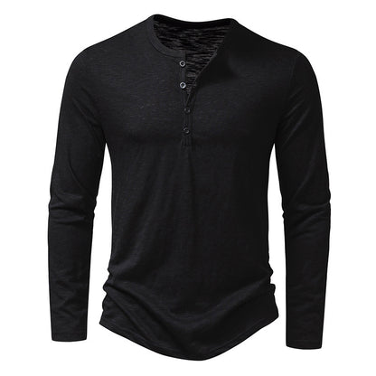 Mens Bamboo Cotton Henley Long Sleeve T-Shirt