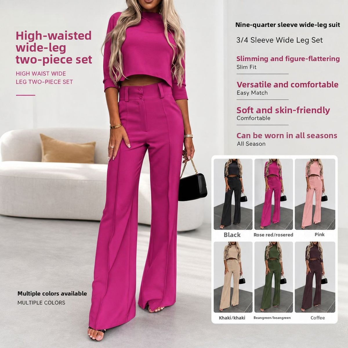 Women's Nine-Quarter Sleeve Slim-Fit Suit Set