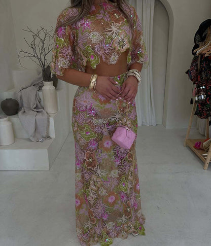 Borduurwerk Pailletten Zware Industrie Feestrok Pak Kort/Lang