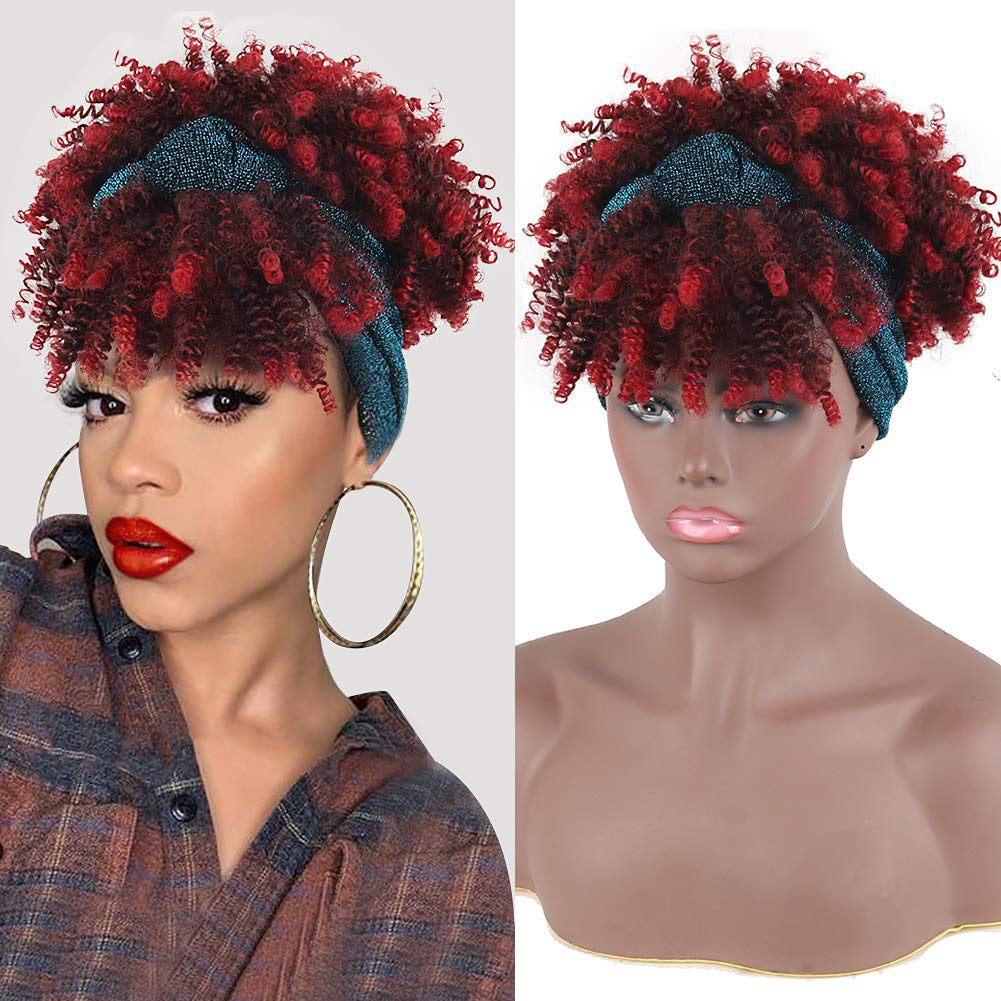 Women's Curly Headband Wig with Bangs