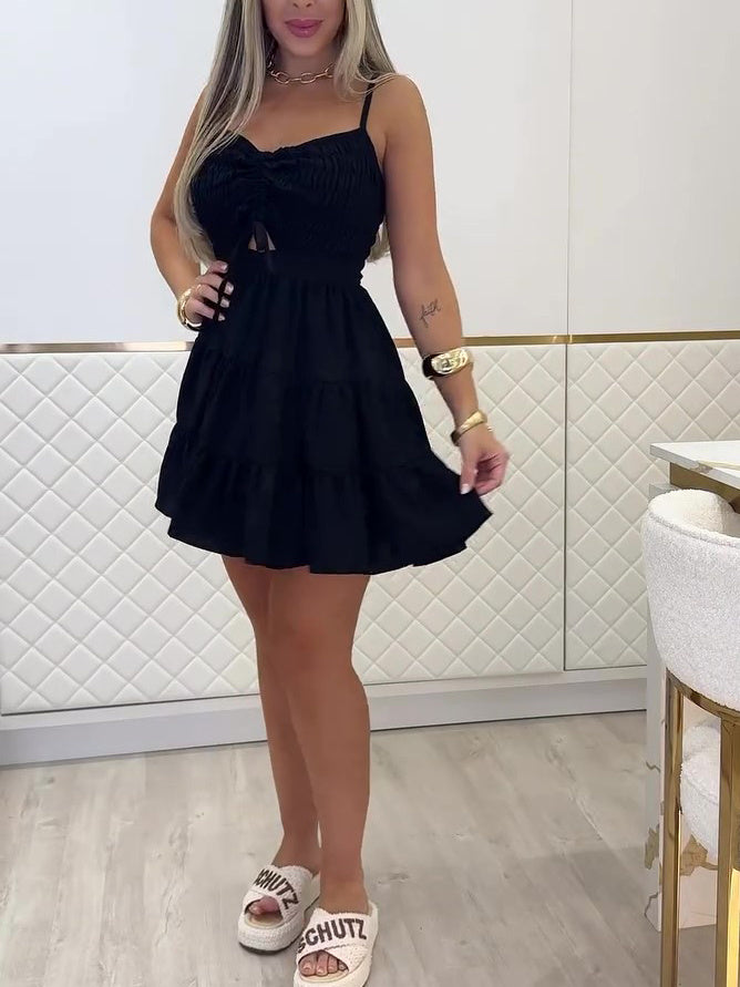 Mini-jurk met strikbandjes en ruches