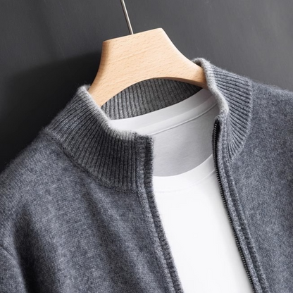 Gebreide heren vest met lange mouwen en ritssluiting