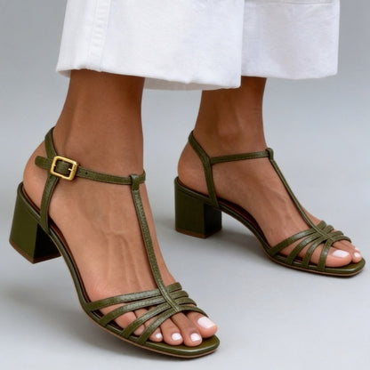 Elegant T-Strap Buckle High Heel Sandals for Women