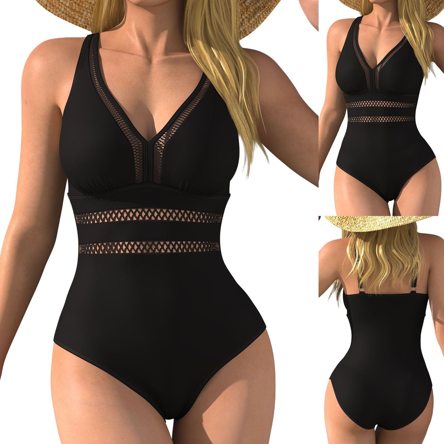 Elegant Black Silk One-Piece Swimsuit