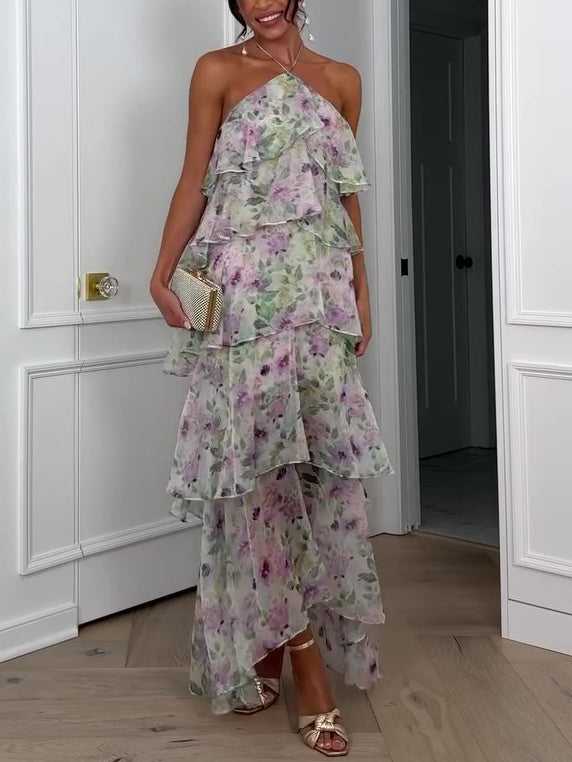 Bloemen halternek mouwloze ruchejurk