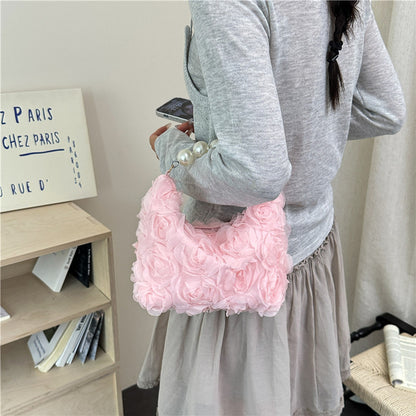 Elegant Pearl Texture Solid Color Handbag