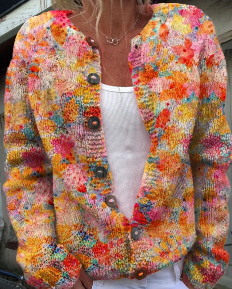 Womens 3D Printed Knit Cardigan