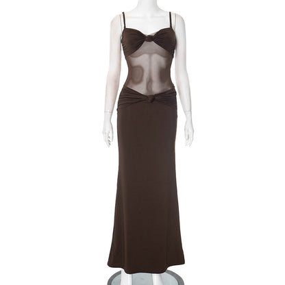 F24DS353 Trend solid color elegant and stylish strapless twist one-piece long dress