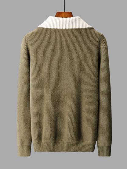 Pure Wool Knitted Jacket Convertible Turtleneck Mens Sweater