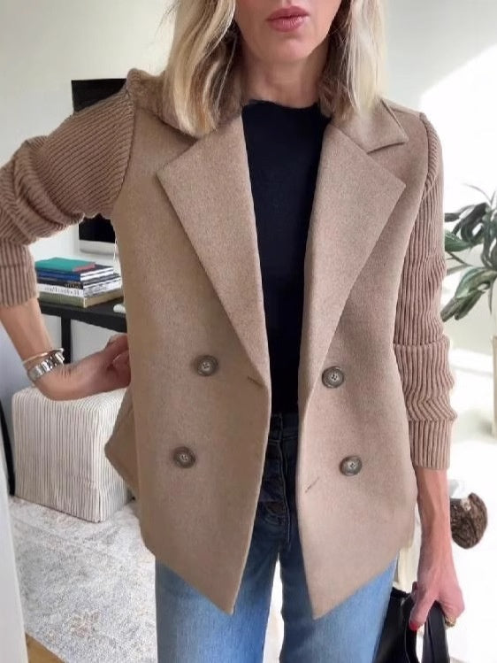 Women's Elegant Wool Stitching Coat