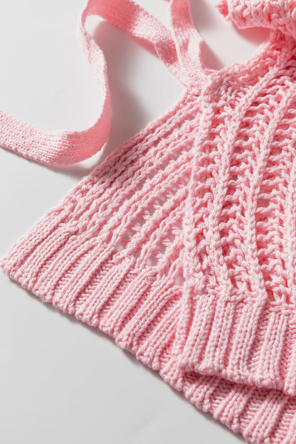 Plus size open gebreide trui met strik en korte mouwen
