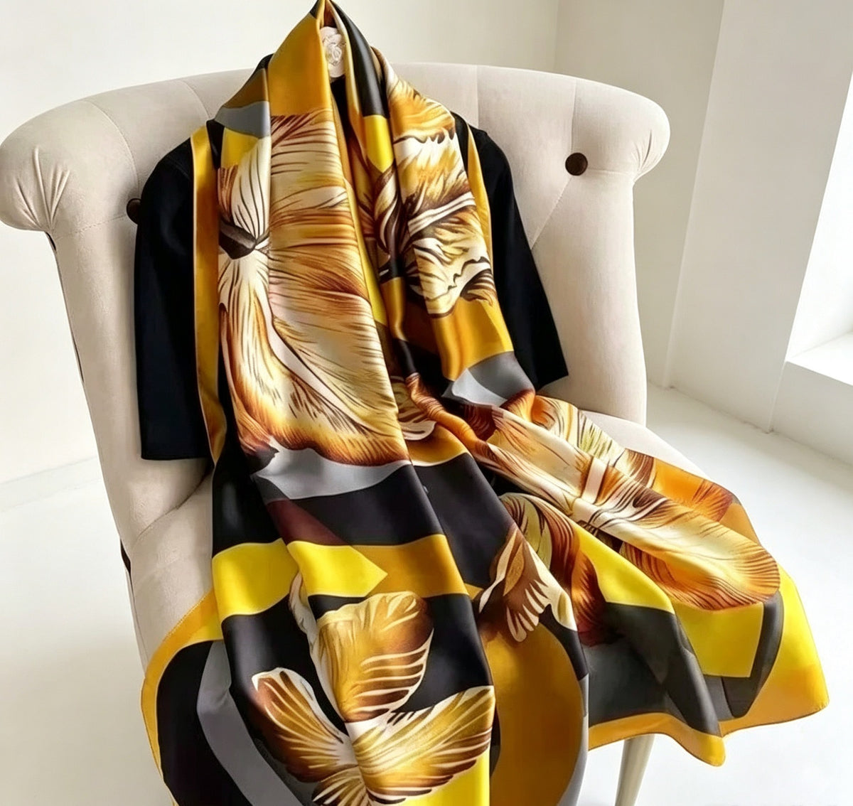 Women's Lijin Satin Scarf Floral Print Shawl