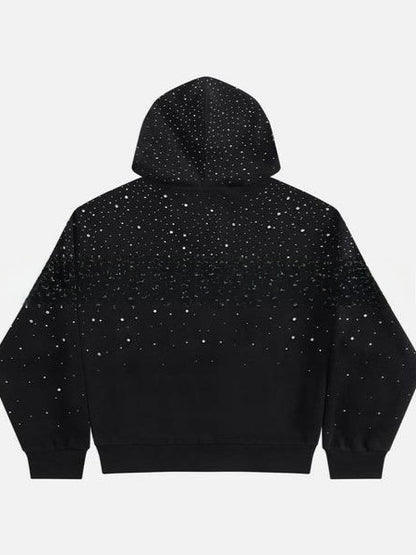 Rhinestone Hooded Sweatshirt Retro Washed Unisex