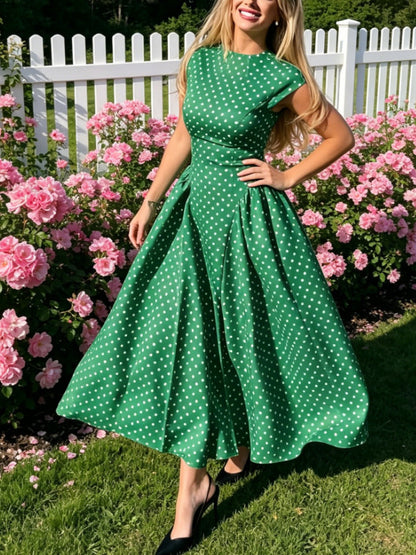 Polka Dot High Waist A-Line Dress