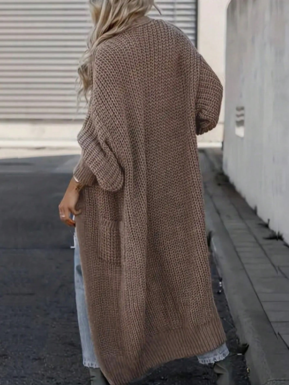 Long Loose Knit Cardigan with Bell Sleeves