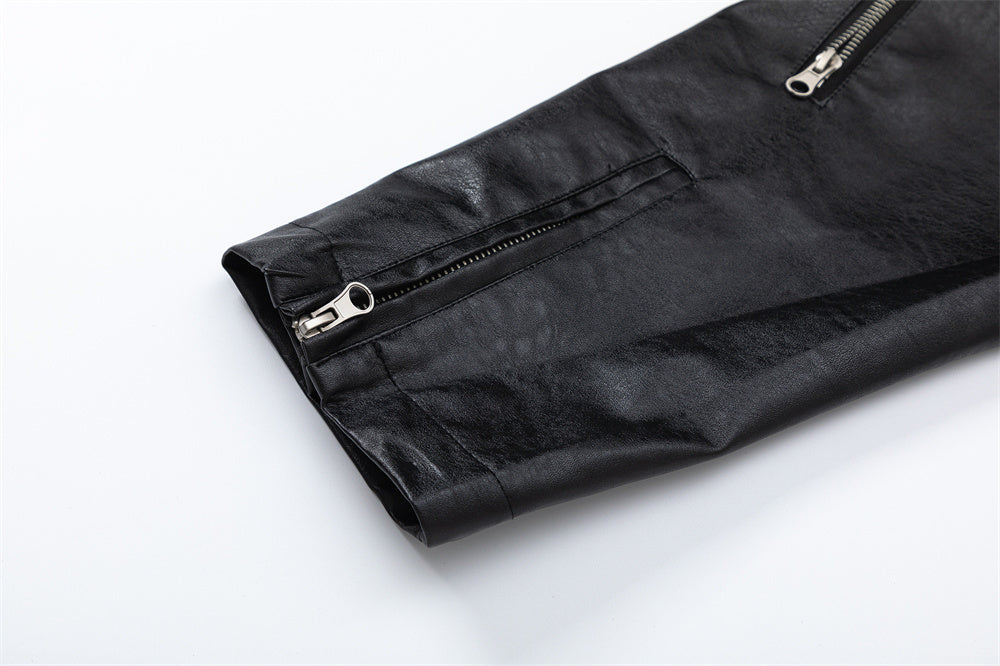 Amerikaanse PU-leren spijkerjas met stiksels