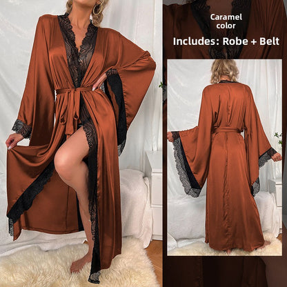Lady's lace long-sleeved nightgown set