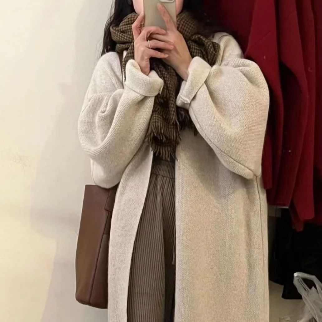 French Retro Long Knit Cardigan for Women